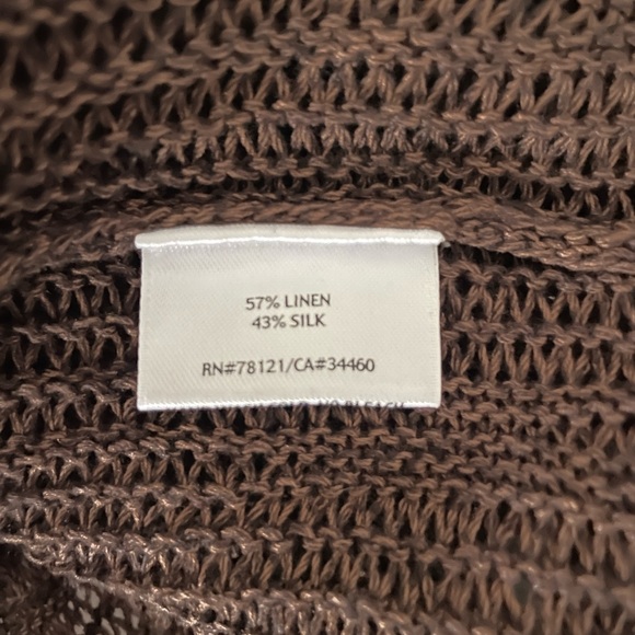 Eileen Fisher Brown Open Front Lightweight Cardigan Silk & Linen Blend Medium - Picture 9 of 10